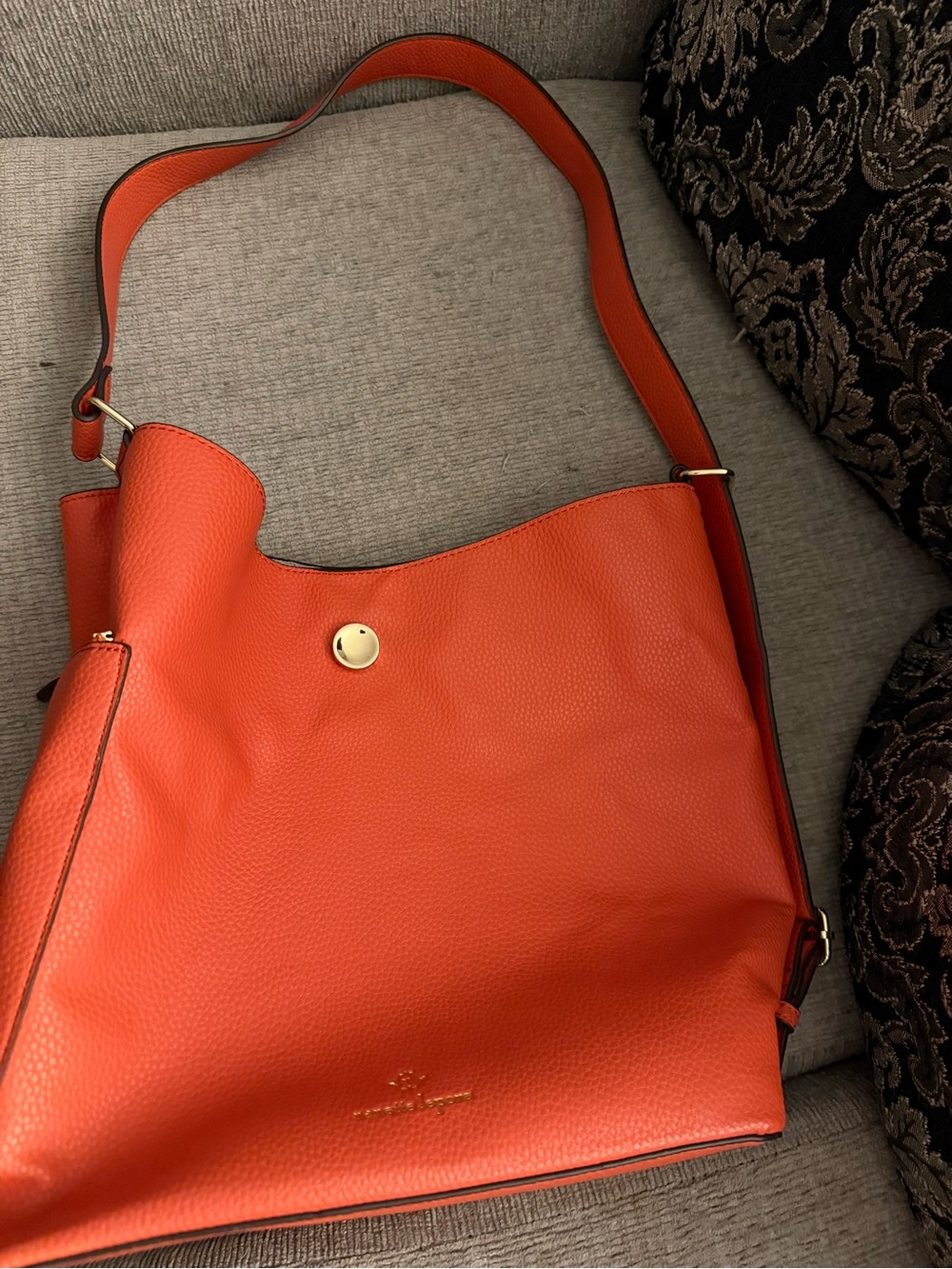 Nanette Lepore Orange Leather Shoulder Bag with Gold Accent